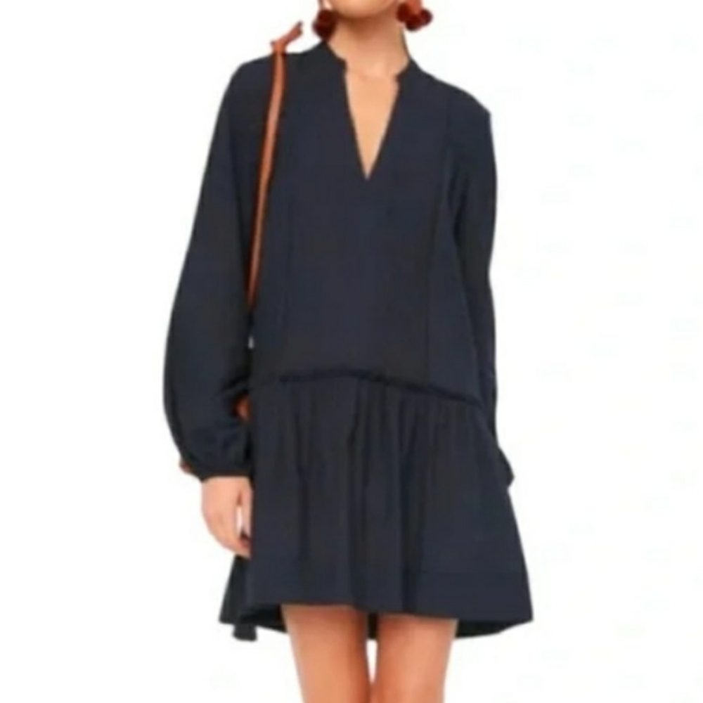 Pomander Place Pleated Beaded Long Sleeve Mini Dress Small Black Cotton Lined